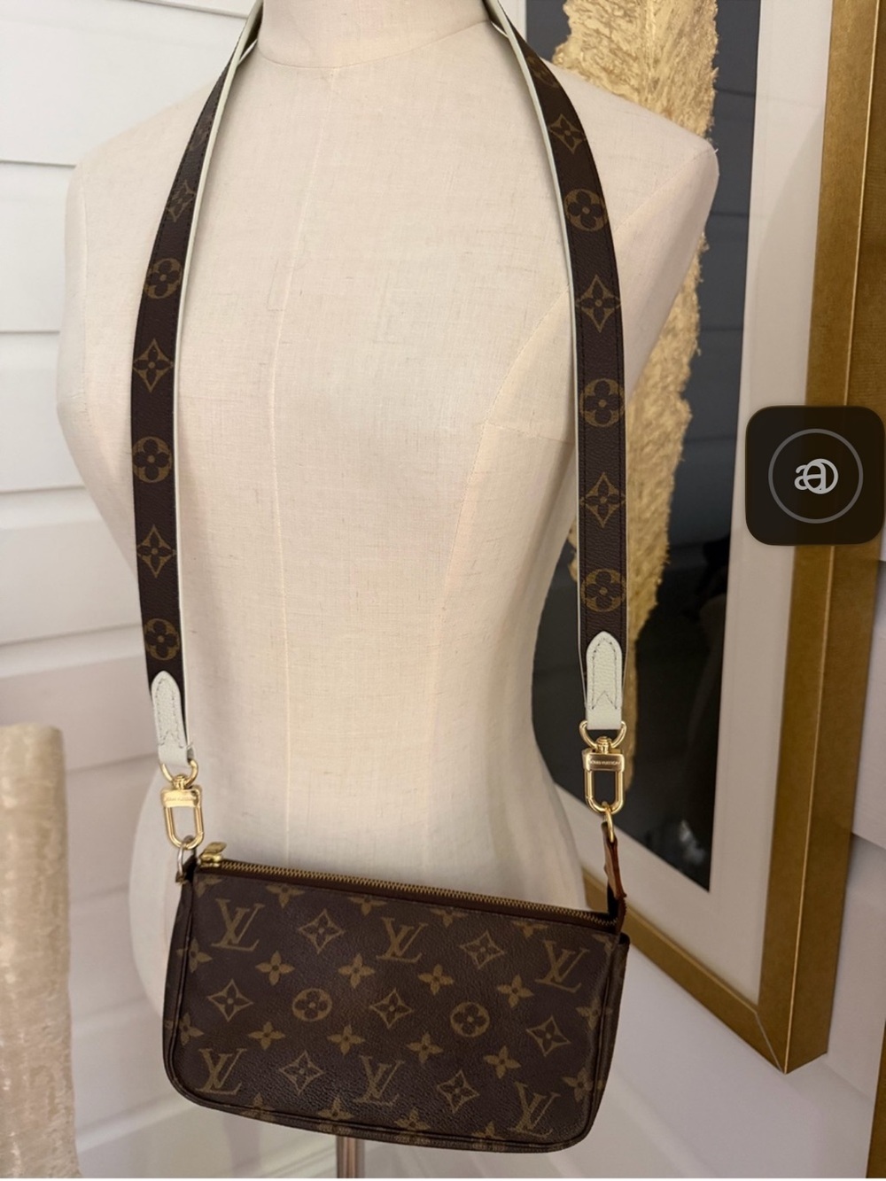 Louis Vuitton Brown Monogram Crossbody with mint green trim on strap with chain